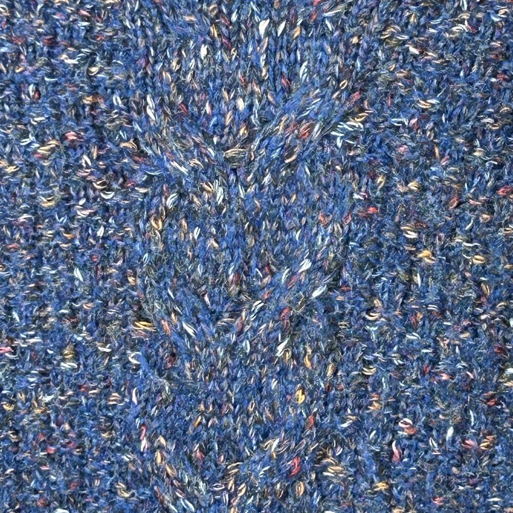 Cable Knit Tunic Sweater Blue Confetti Flecked V Neck Cozy XXL - Picture 2 of 12